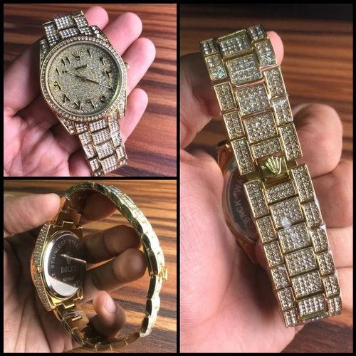 Royal Stainless Steel Watch With Arabic Gold Dial Watch For Men's And Women's -Best For Stylist Look- Rlx-Arabic-Gold