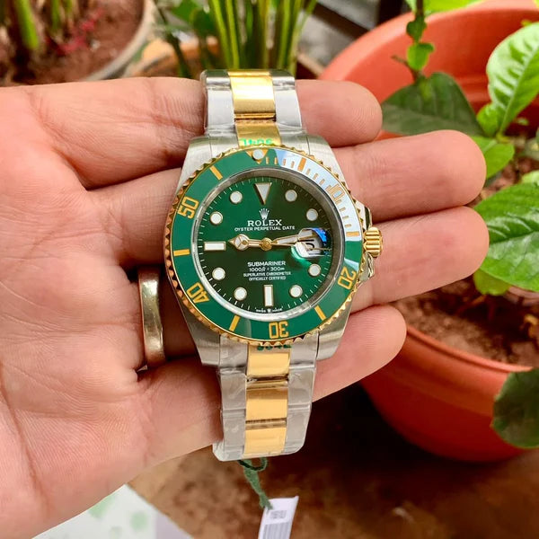 Submariner Quartz Green Color Dial Metal Men's Watch Dual Tone RLX-116613LV