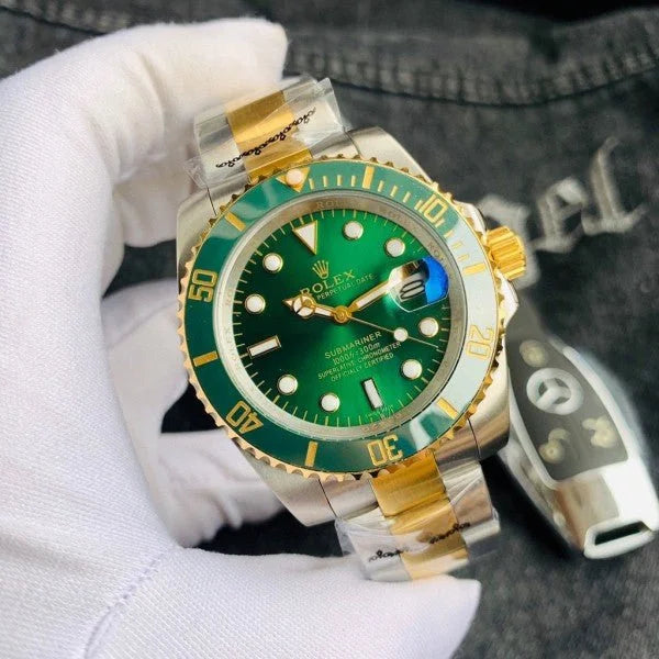 Submariner Quartz Green Color Dial Metal Men's Watch Dual Tone RLX-116613LV