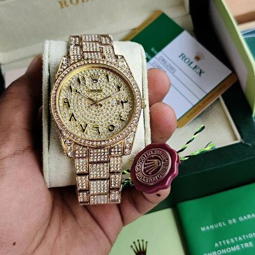 Royal Stainless Steel Watch With Arabic Gold Dial Watch For Men's And Women's -Best For Stylist Look- Rlx-Arabic-Gold
