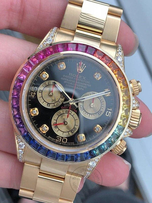 Dual Color Men's Watch With Stainless steel Strap & Black Dial, Rainbow