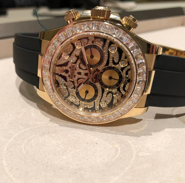 Cosmograph Daytona Chronograph Quartz Chronometer Diamond Men's Watch In Rose Gold Color Case And Designer Dial - EYE OF THE TIGER TIGER-R-1166