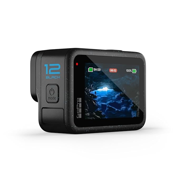 GoPro HERO12 Waterproof Action Camera with Front & Rear LCD Screens, 5.3K60 Ultra HD Video, HyperSmooth 6.0 + AutoBoost, Live Streaming with Enduro Battery (1-Yr International + 1-Yr India Warranty)