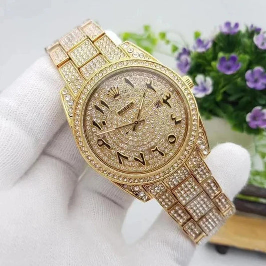 Royal Stainless Steel Watch With Arabic Gold Dial Watch For Men's And Women's -Best For Stylist Look- Rlx-Arabic-Gold