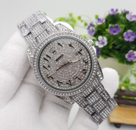 Stainless Steel Watch With Arabic Dial Silver Color Watch For Men's And Women's - Best For Stylist Look- Rlx-Arabic