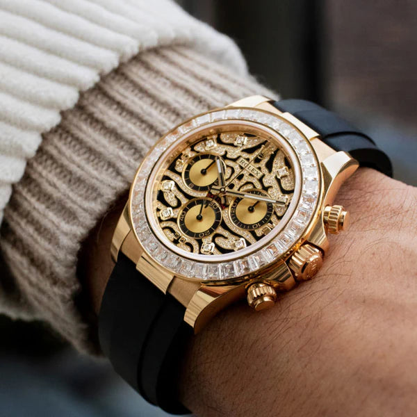 Golden Case Chronograph Men's Watch Daytona Eye Of The Tiger, Quartz Watch With Diamond TIGER-1165