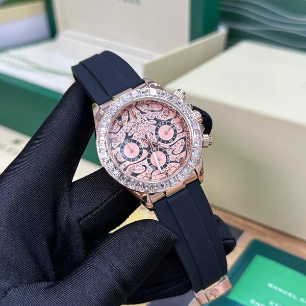 Cosmograph Daytona Chronograph Quartz Chronometer Diamond Men's Watch In Rose Gold Color Case And Designer Dial - EYE OF THE TIGER TIGER-R-1166