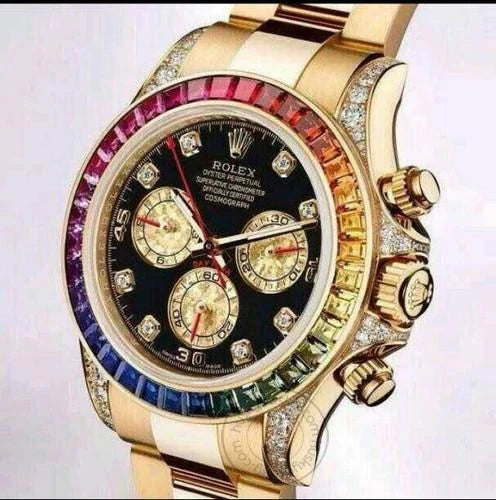 Dual Color Men's Watch With Stainless steel Strap & Black Dial, Rainbow