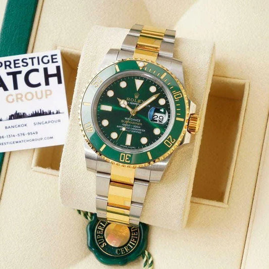 Submariner Quartz Green Color Dial Metal Men's Watch Dual Tone RLX-116613LV