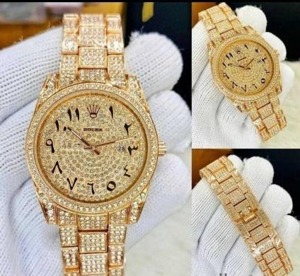 Royal Stainless Steel Watch With Arabic Gold Dial Watch For Men's And Women's -Best For Stylist Look- Rlx-Arabic-Gold